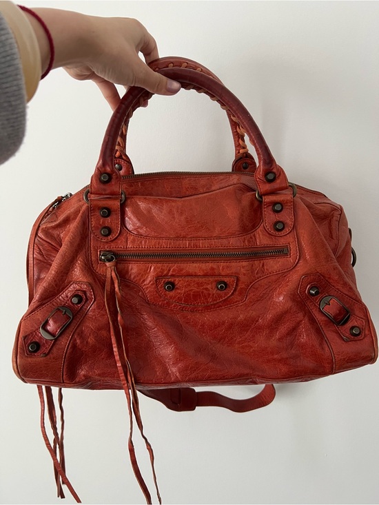 Balenciaga Handbags - Balenciaga Red-Orange Leather Shoulder Bag